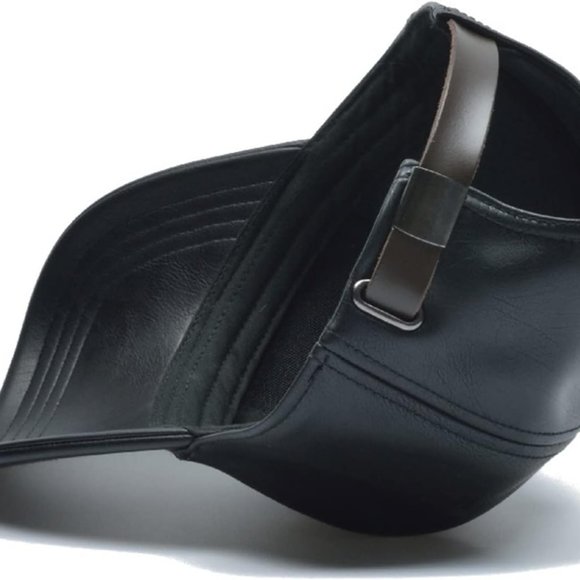 Black Leather Baseball Cap Hat, Mens, Womans,  Adjustable Faux Leather Vegan - Picture 3 of 6